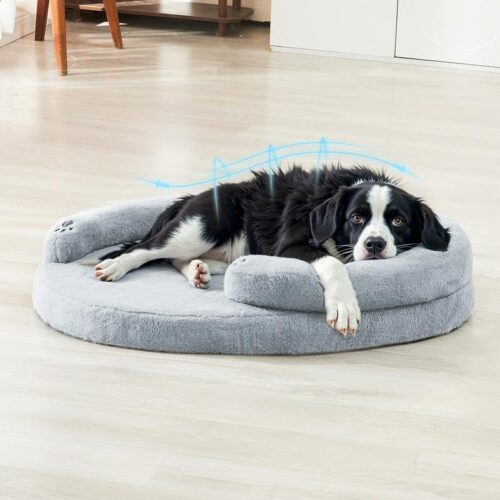 Grey egg-crate foam sofa-style pet bed