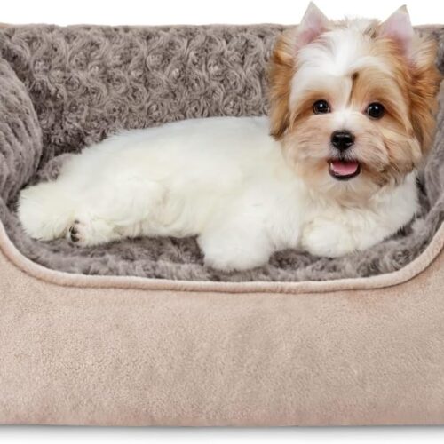 Beige rectangular breathable pet bed