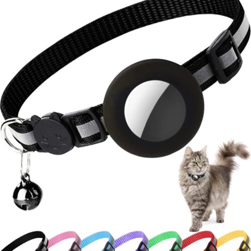 Breakaway Cat Collar with Tracking Device Holder, Reflective, Bell, Adjustable