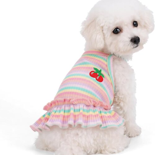 Striped Cherry Sleeveless Cotton Dog Vest