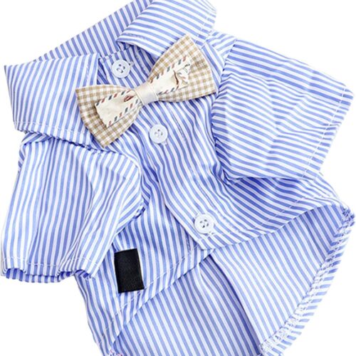 Striped Bow Detail Casual Puppy Shirt