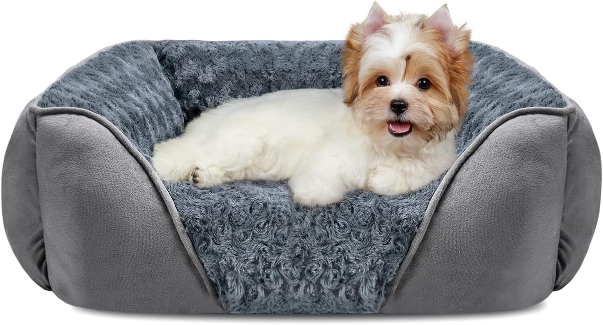 Pet bed with raised bolsters