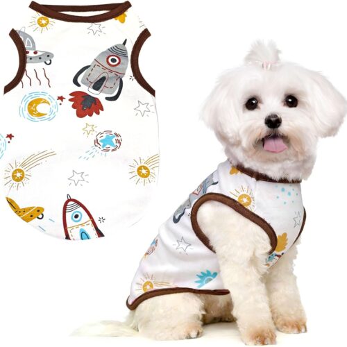Cartoon Spaceship Sleeveless Cotton Dog Tank Top