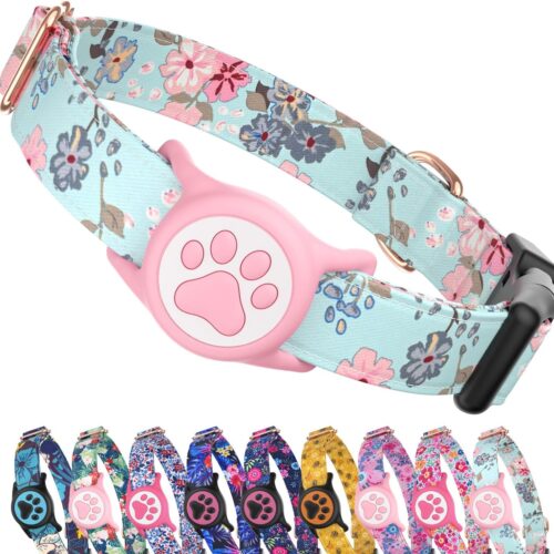 Dog Collar with Waterproof Tracking Device Holder, Cute Pattern