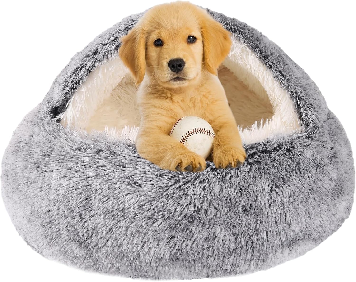 Gray cube-style bed with a hood/canopy