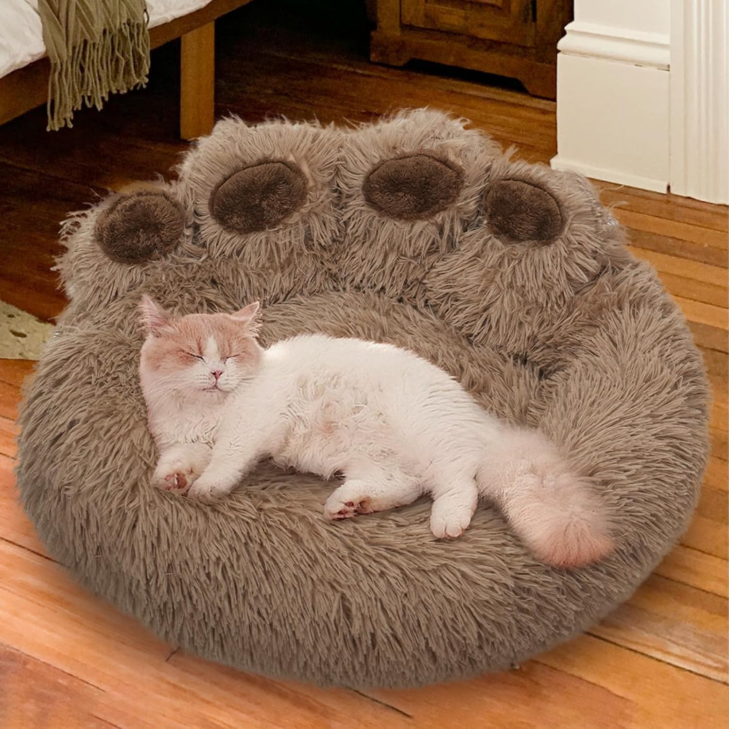 Camel-colored wide ring-style bed