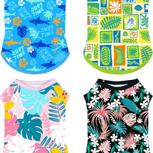 UPF 50 Floral Sleeveless Dog Hawaiian Shirts